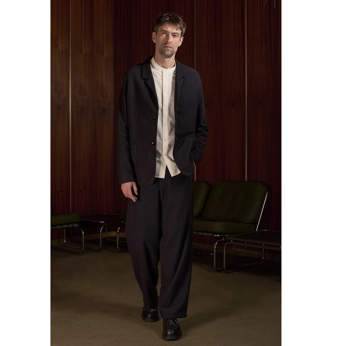 ABOUT COMPANIONS || CARLO TROUSERS ECO FLANNEL STRIPED CHARCOAL