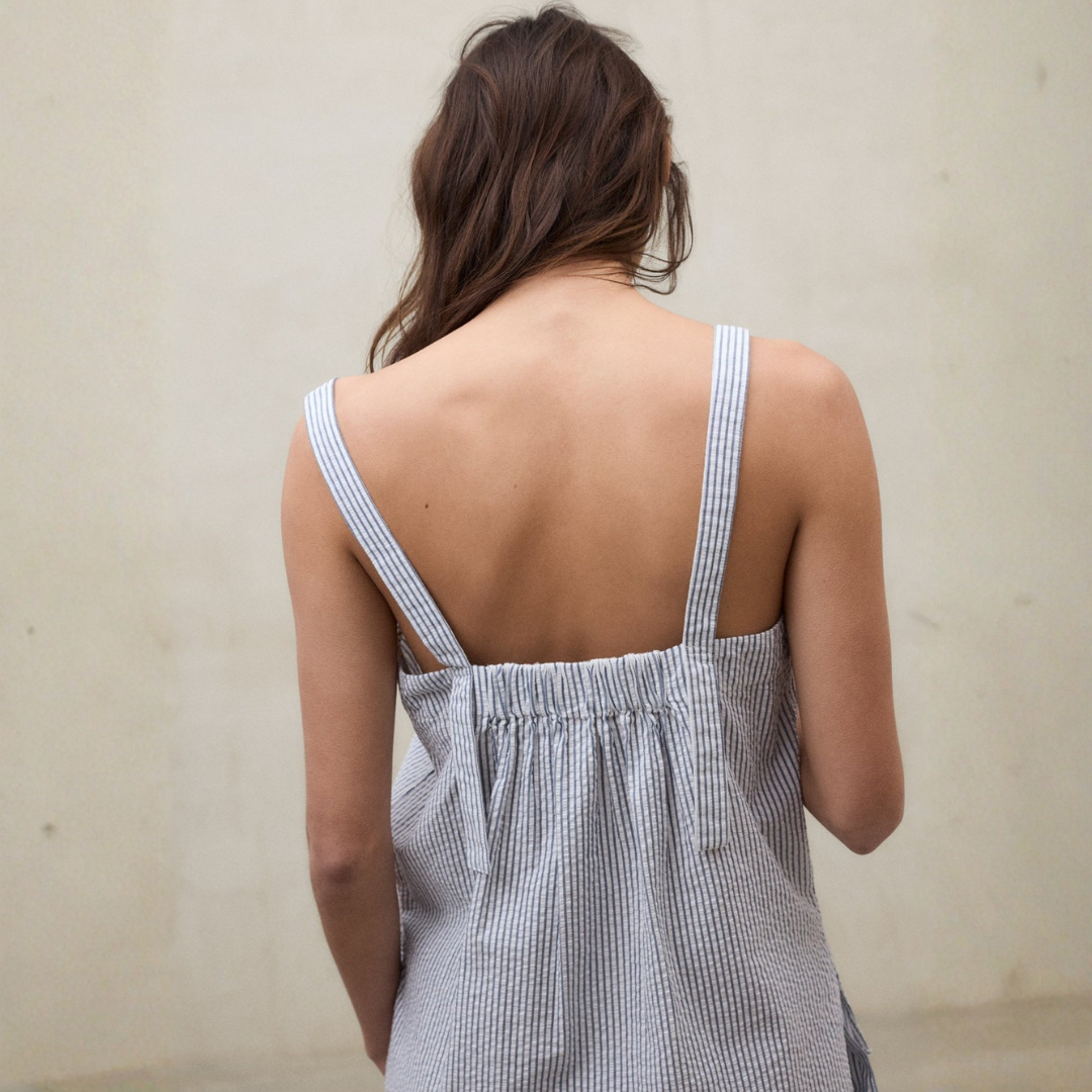 ECOALF || ARIA SHIRT WOMAN ECRU BLUE STRIPS