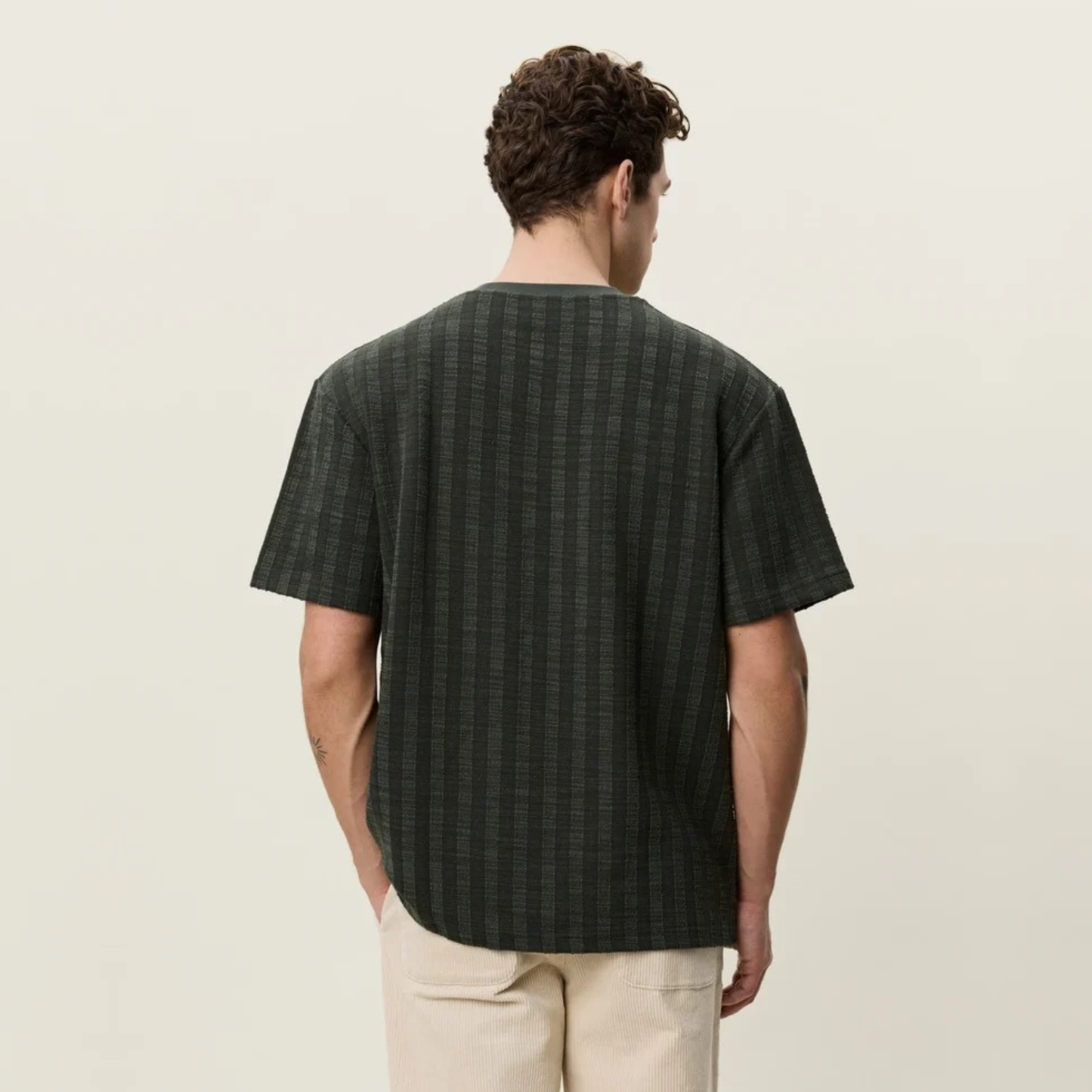 LES DEUX || STRIPE JACQUARD T-SHIRT ROSIN GREEN MEN