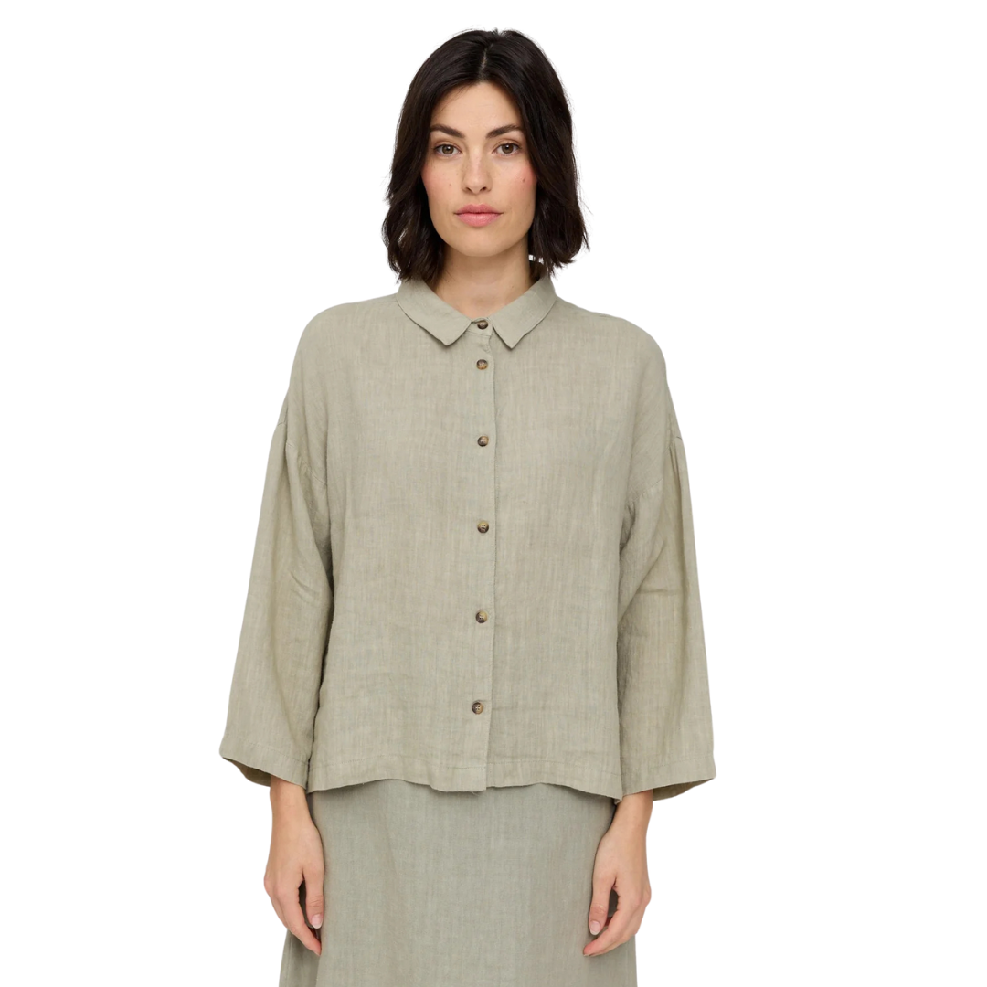 MAZINE II 3/4 SLEEVE LINEN SHIRT SEAGRASS