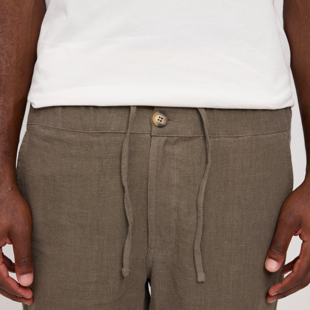 MAZINE II REGULAR LINEN SHORTS OLIVE BROWN