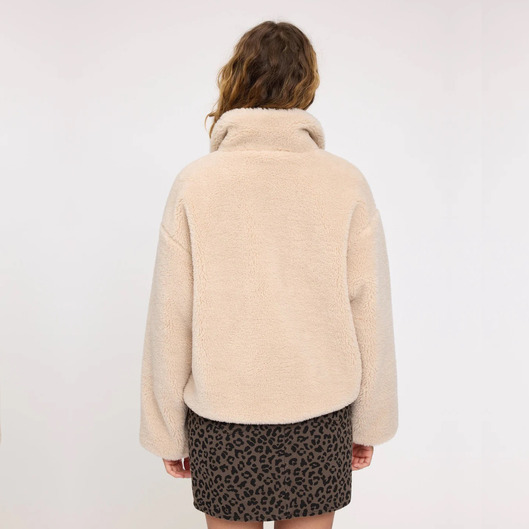 MAZINE || FAUX-FUR BUTTON JACKET Natural