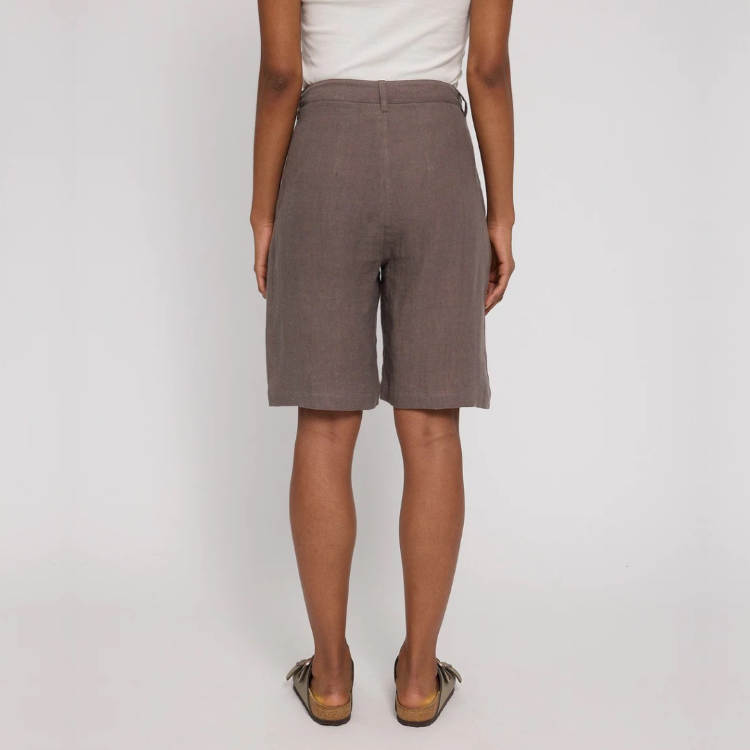 MAZINE || LINEN BERMUDA SHORT DAMEN GREY BROWN