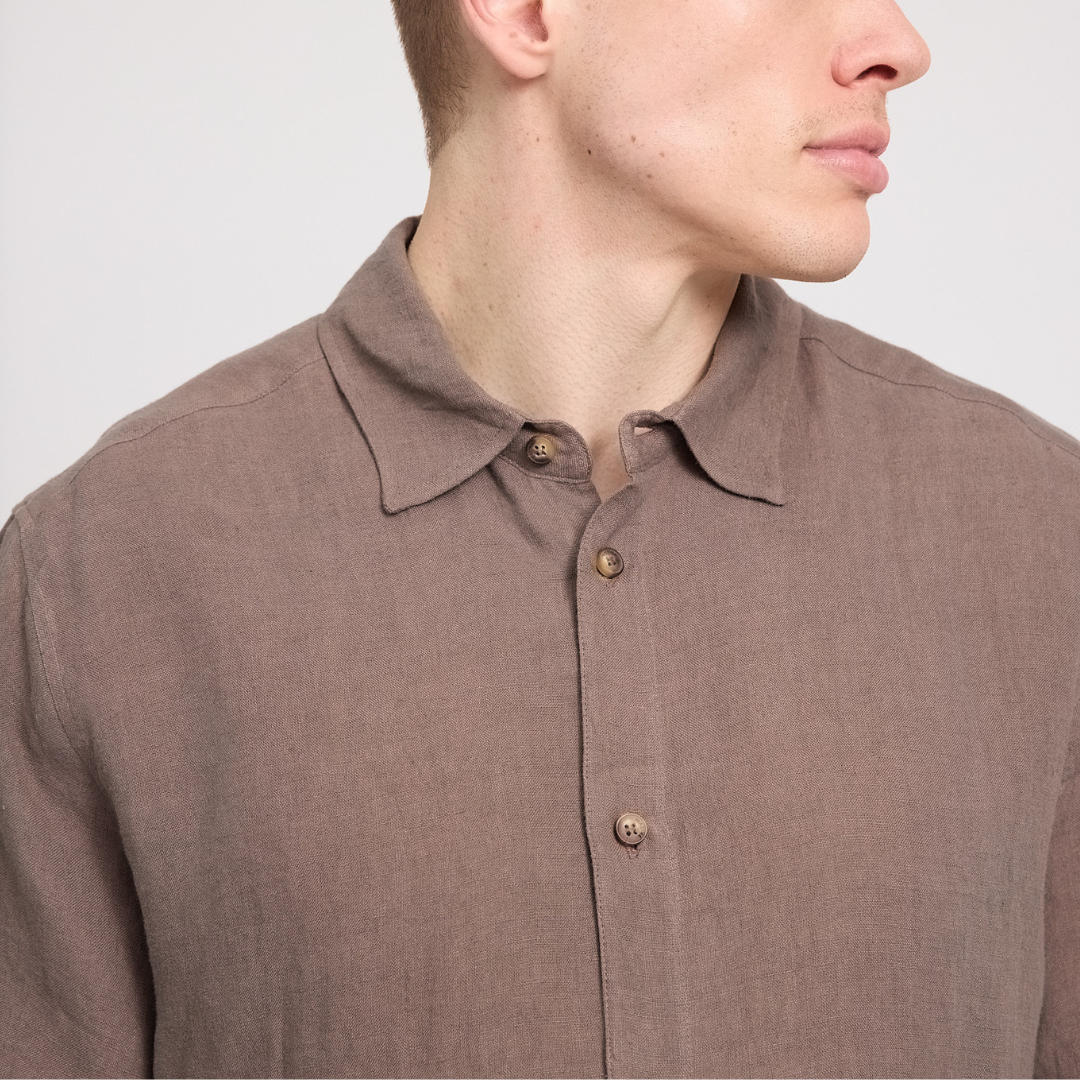 MAZINE || MENS SHORTSLEEVE LINEN SHIRT GREY BROWN
