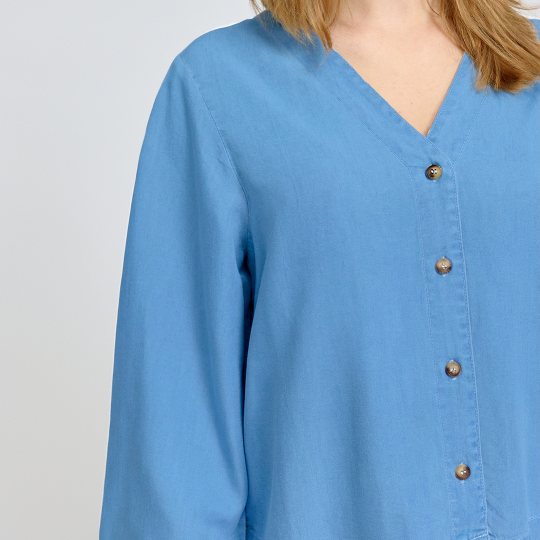 MAZINE || V-NECK TENCEL BLOUSE DARK BLUE WASH