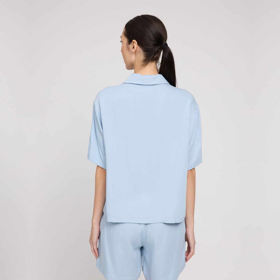 MAZINE || WOMANS SHORT SLEEVE VISCOSE SHIRT PASTEL BLUE