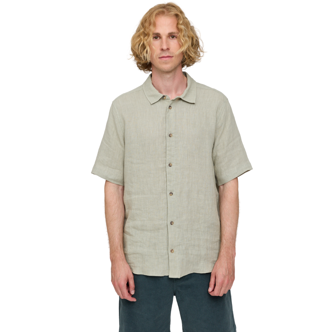 MAZINE || SHORTSLEEVE LINEN SHIRT SEAGRASS