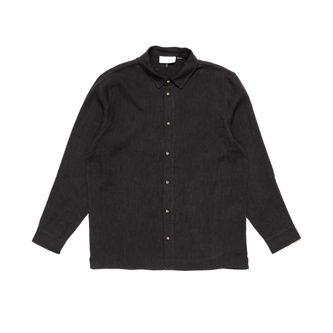 MAZINE || CLASSIC LINEN SHIRT BLACK