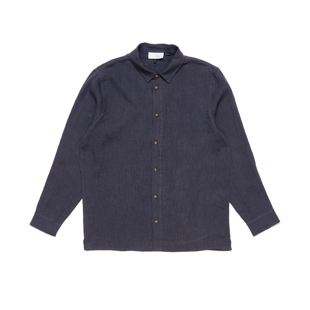 MAZINE || CLASSIC LINEN SHIRT INK BLUE