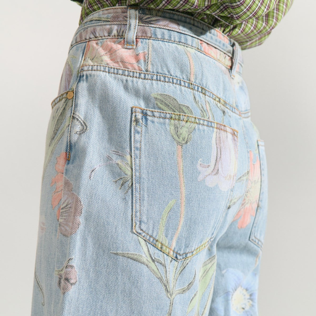 NÜMPH || NUVERONA HR WIDE JEANS LIGHT BLUE DENIM FLORAL 32"