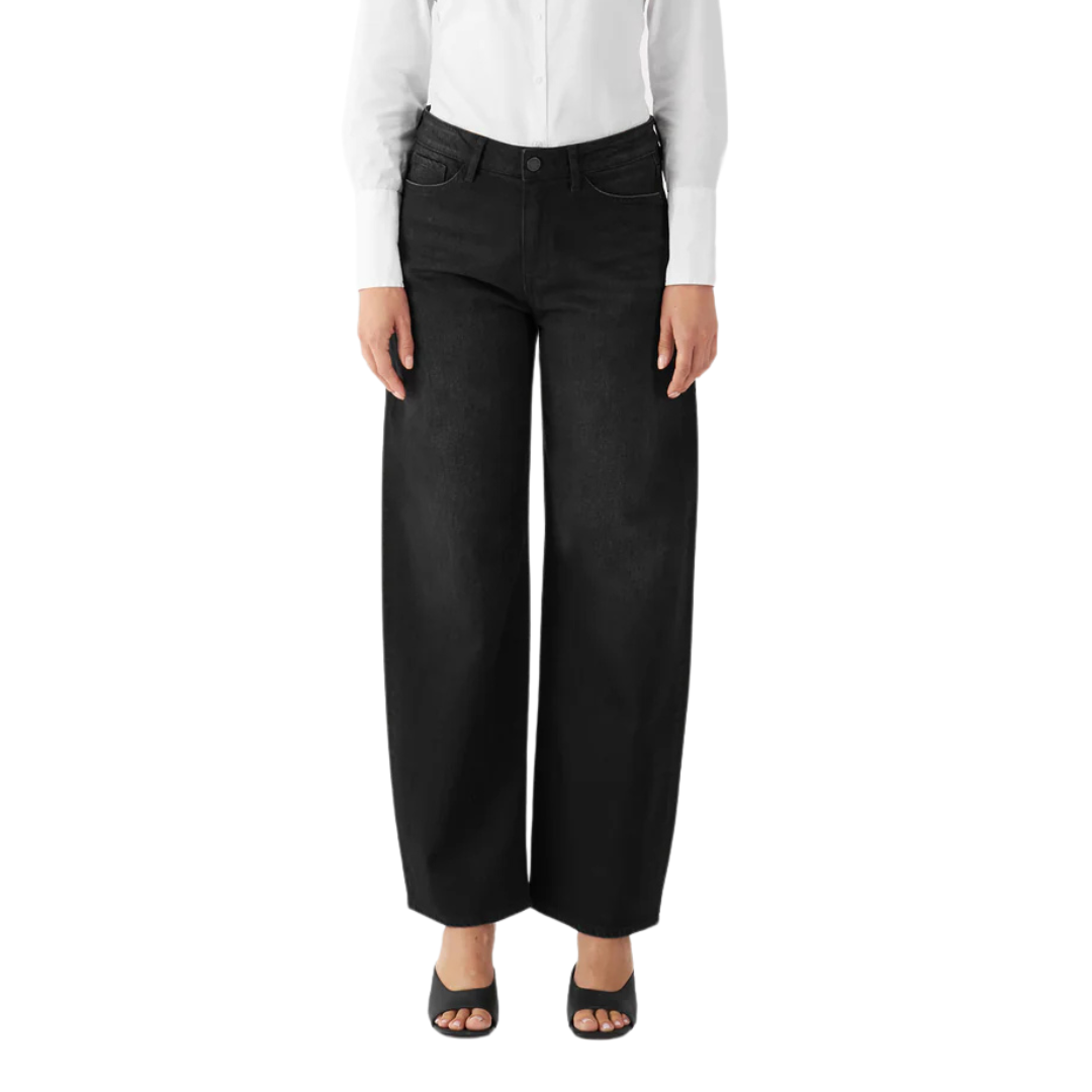 DAWN || ASH BARREL LEG MINIMAL STRETCH BLACK DEMNIM