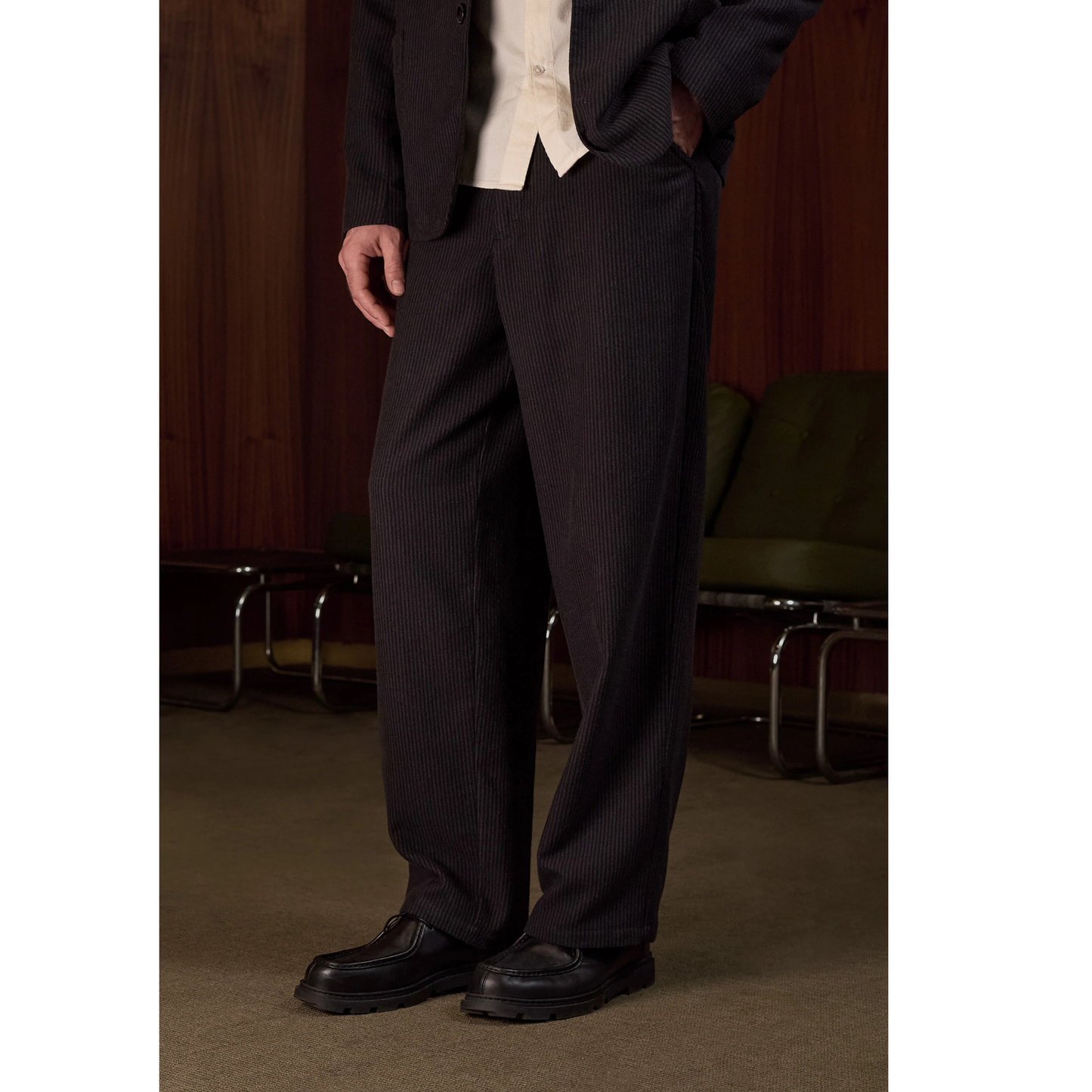 ABOUT COMPANIONS || CARLO TROUSERS ECO FLANNEL STRIPED CHARCOAL
