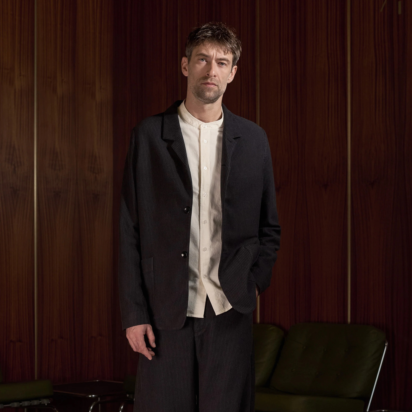 ABOUT COMPANIONS || ELMAR BLAZER ECO FLANNEL STRIPED CHARCOAL