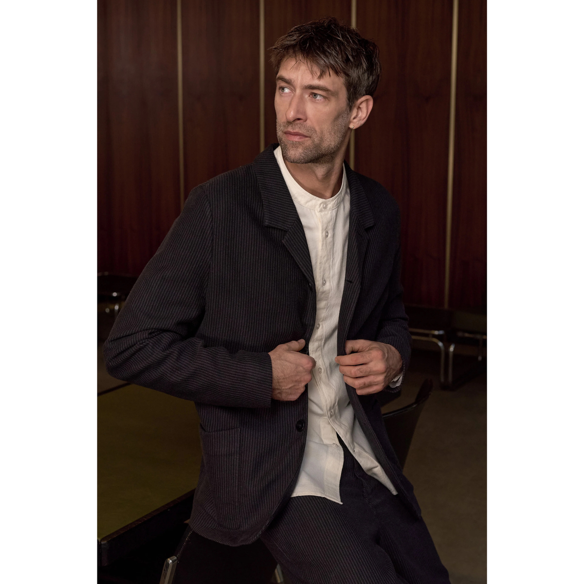 ABOUT COMPANIONS || ELMAR BLAZER ECO FLANNEL STRIPED CHARCOAL