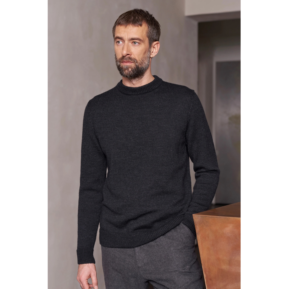 ABOUT COMPANIONS || MORTEN JUMPER PURE MERINO MEL. BLACK