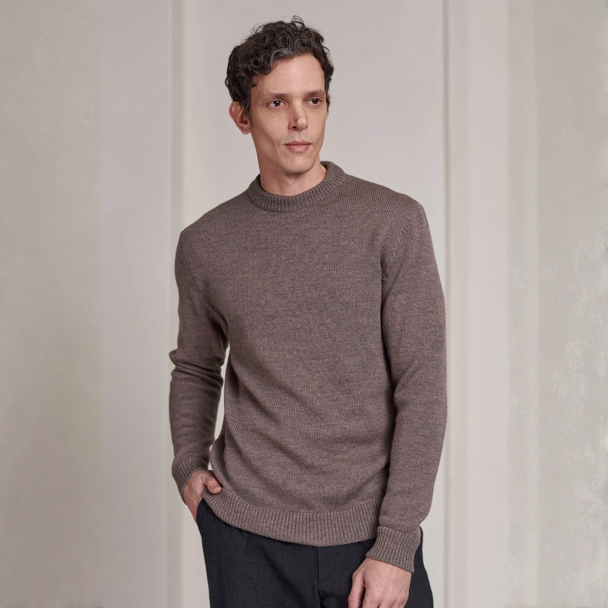 ABOUT COMPANIONS || MORTEN JUMPER PURE MERINO MEL. TAUPE
