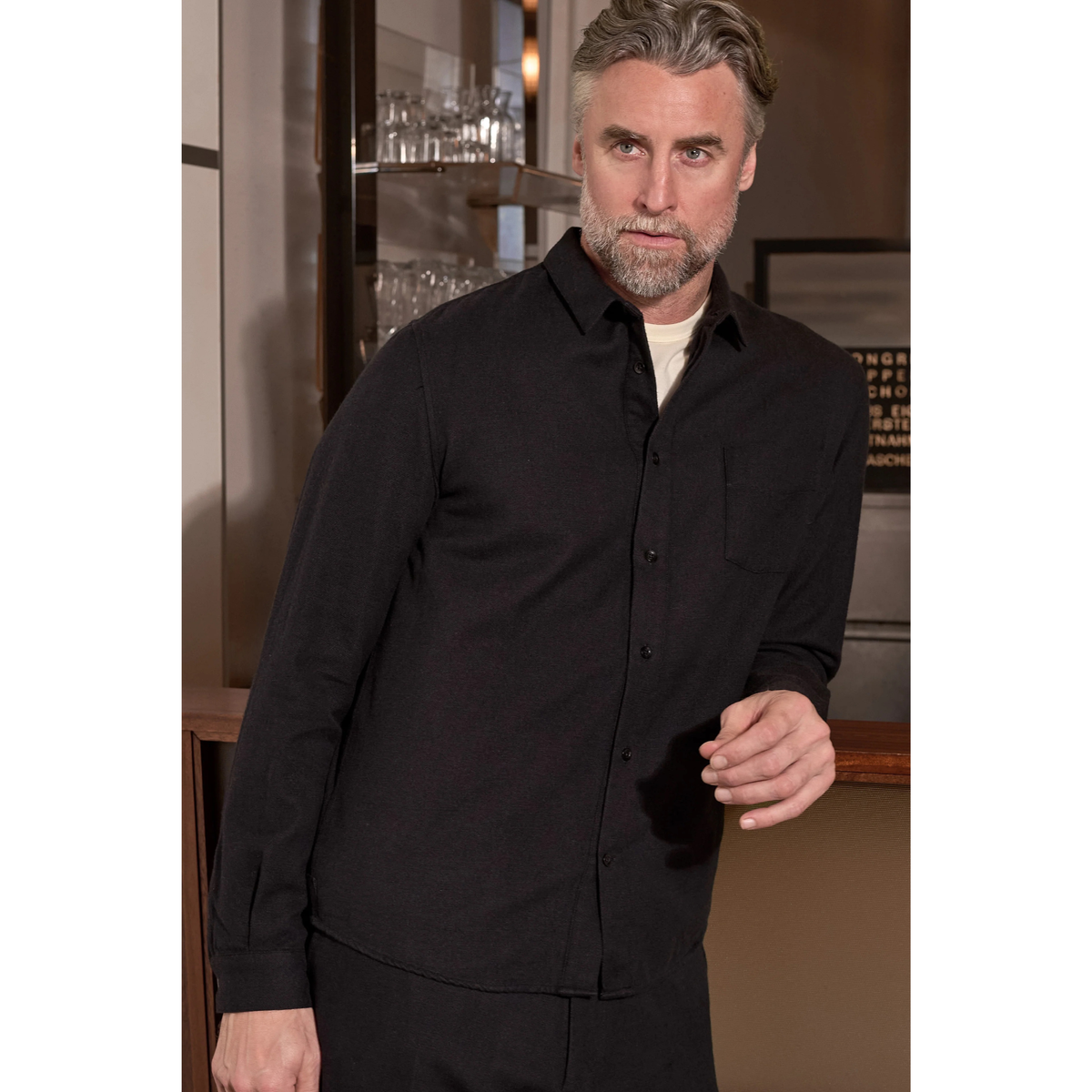 ABOUT COMPANIONS || SIMON SHIRT BLACK ECO FLANNEL