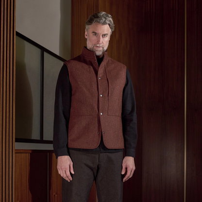 ABOUT COMPANIONS || WENDEL VEST LAMBSWOOL HERRINGBONE BRICK