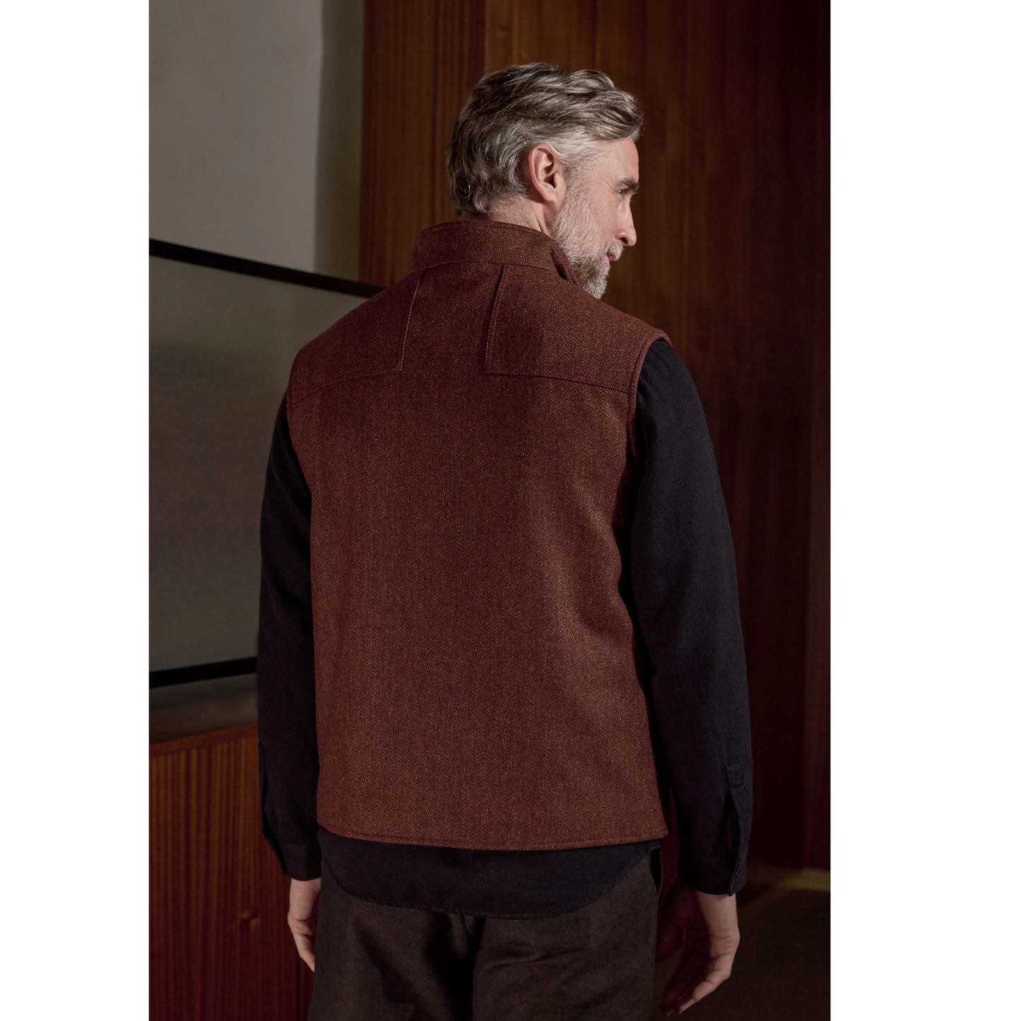ABOUT COMPANIONS || WENDEL VEST LAMBSWOOL HERRINGBONE BRICK