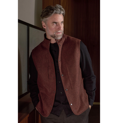 ABOUT COMPANIONS || WENDEL VEST LAMBSWOOL HERRINGBONE BRICK