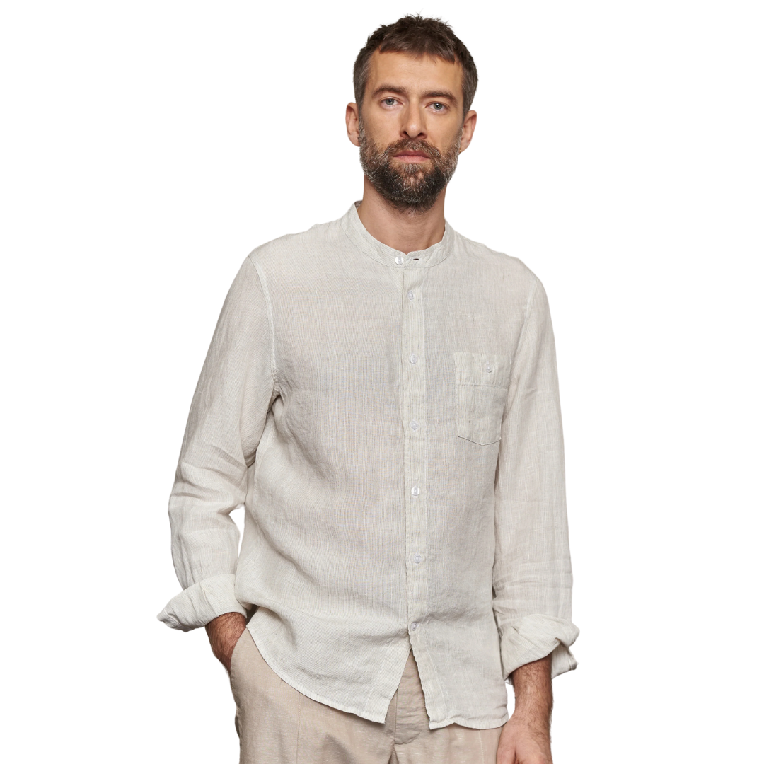 ABOUT COMPANIONS || NATHAN SHIRT PURE LINEN STRIPED SAND