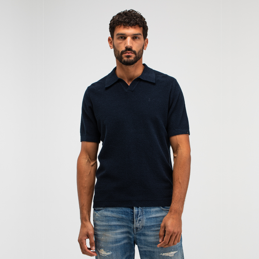 BUTCHER OF BLUE || BOUCLE KNIT POLO ALASKA BLUE