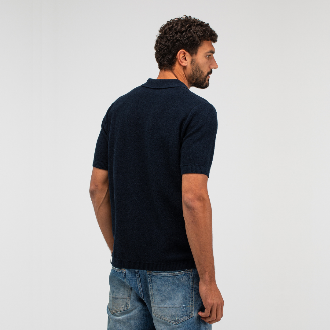 BUTCHER OF BLUE || BOUCLE KNIT POLO ALASKA BLUE