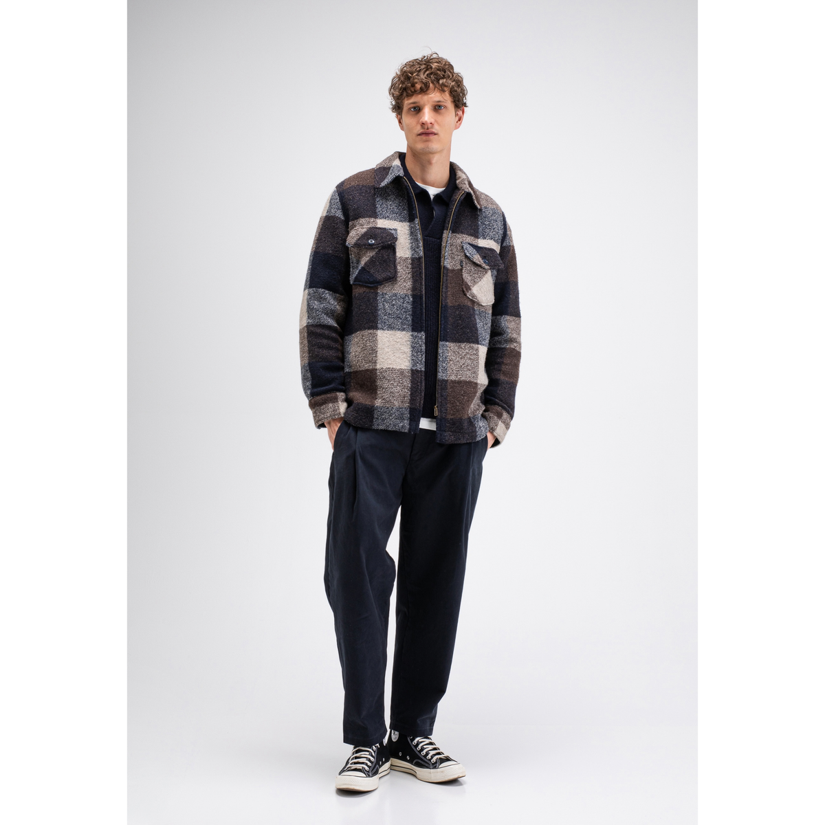 BUTCHER OF BLUE || MEN VANCE WOOL CHECK OVERSHIRT CHESTNUT BROWN
