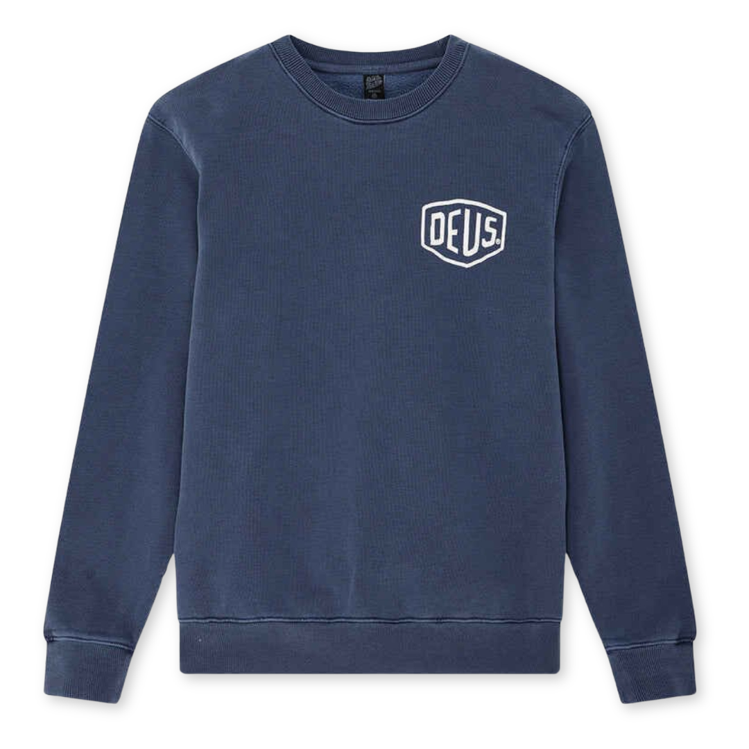 DEUS EX MACHINA || SHIELD GARMENT DYED CREW MECHANIC BLUE