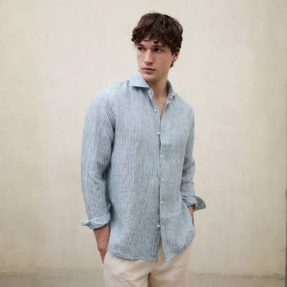 ECOALF || ALFREDO LINEN STRIPES SHIRT MAN GREEN