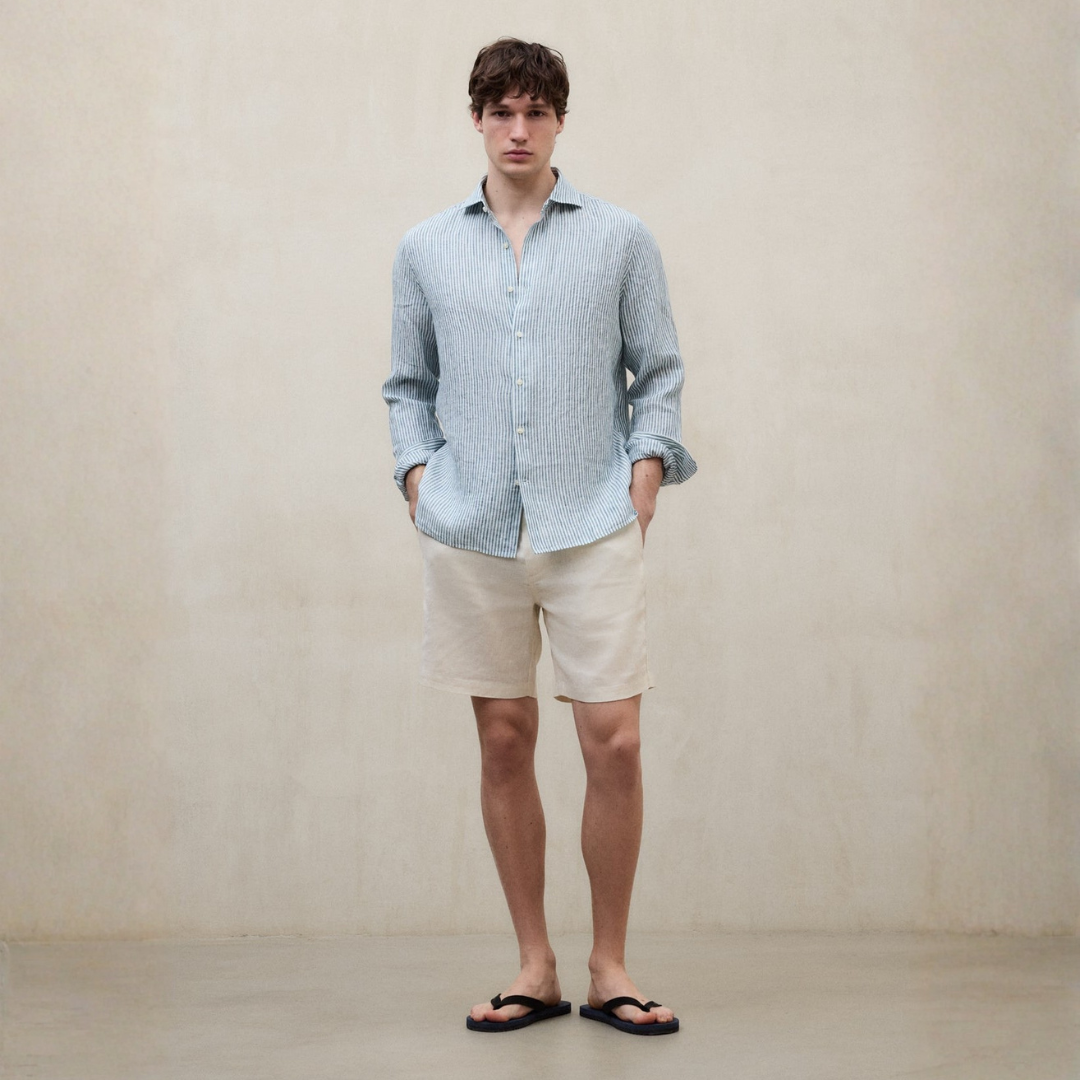 ECOALF || ALFREDO LINEN STRIPES SHIRT MAN GREEN