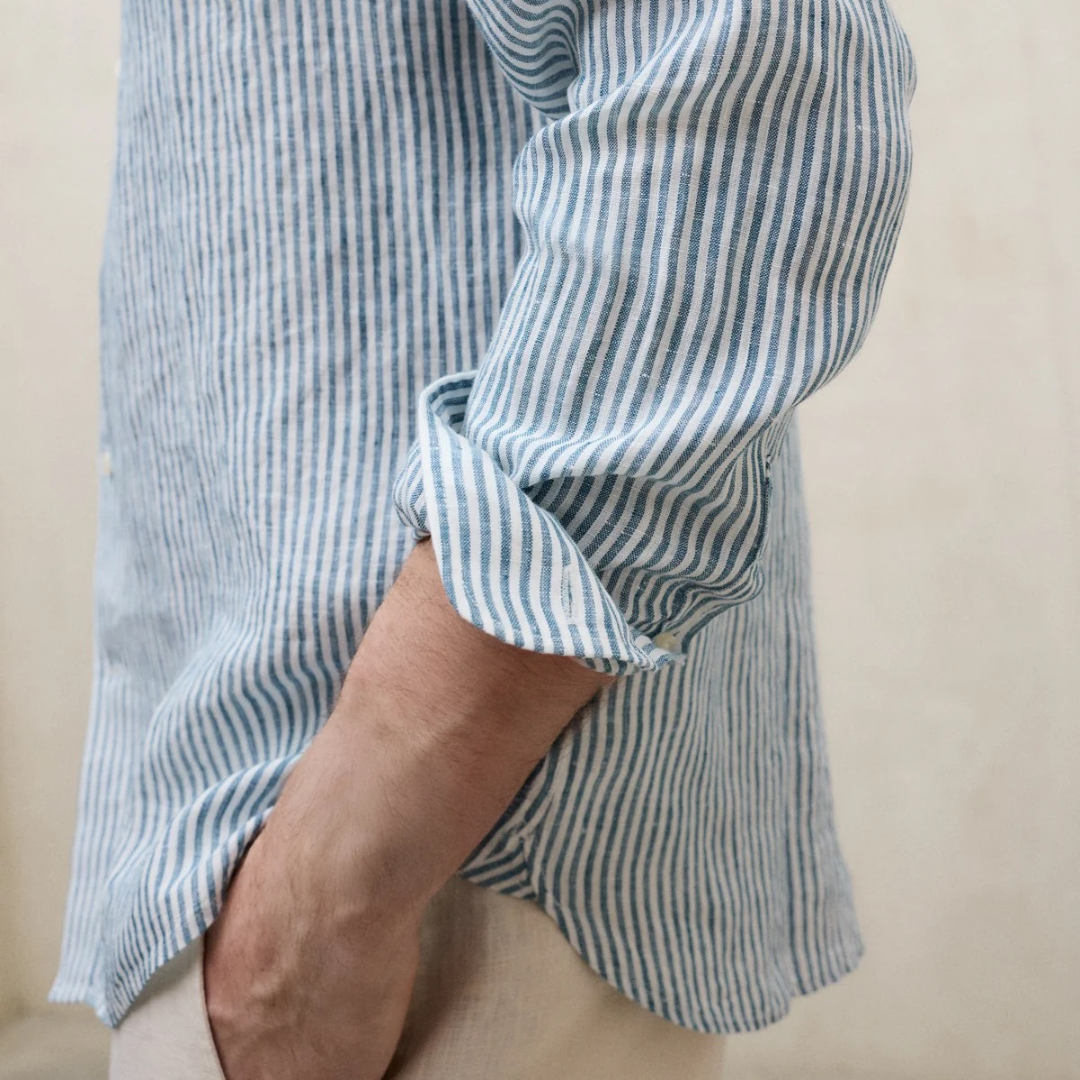 ECOALF || ALFREDO LINEN STRIPES SHIRT MAN GREEN