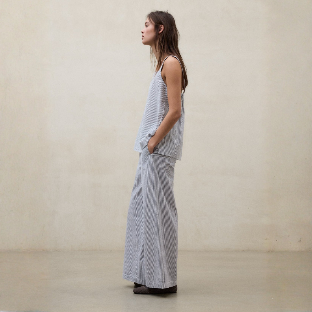 ECOALF || ARIA SHIRT WOMAN ECRU BLUE STRIPS