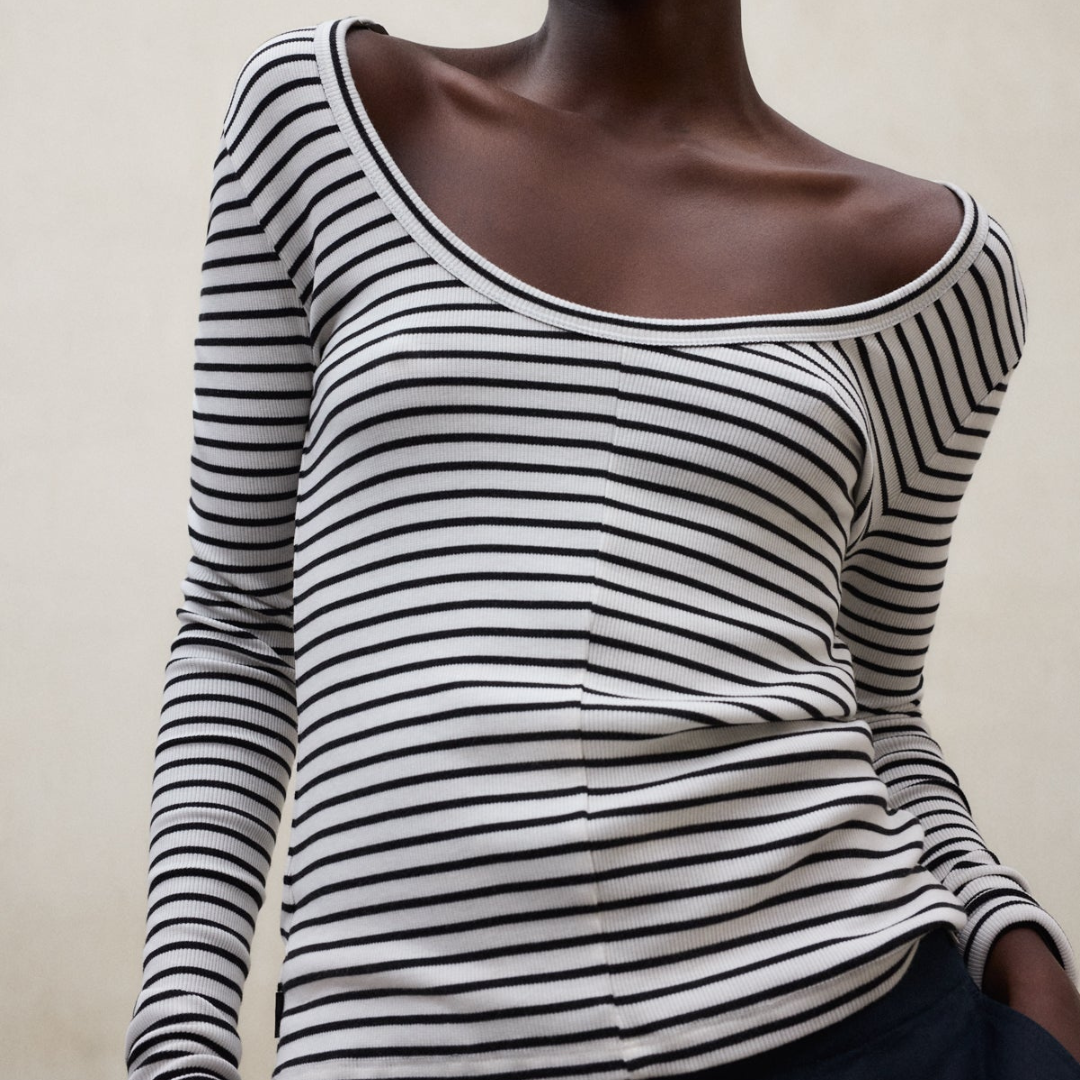 ECOALF || FARO LONG SLEEVE T-SHIRT WHITE BLACK STRIPE