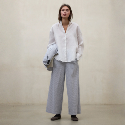 ECOALF || MOSS PANTS WOMAN ECRU BLUE STRIPS