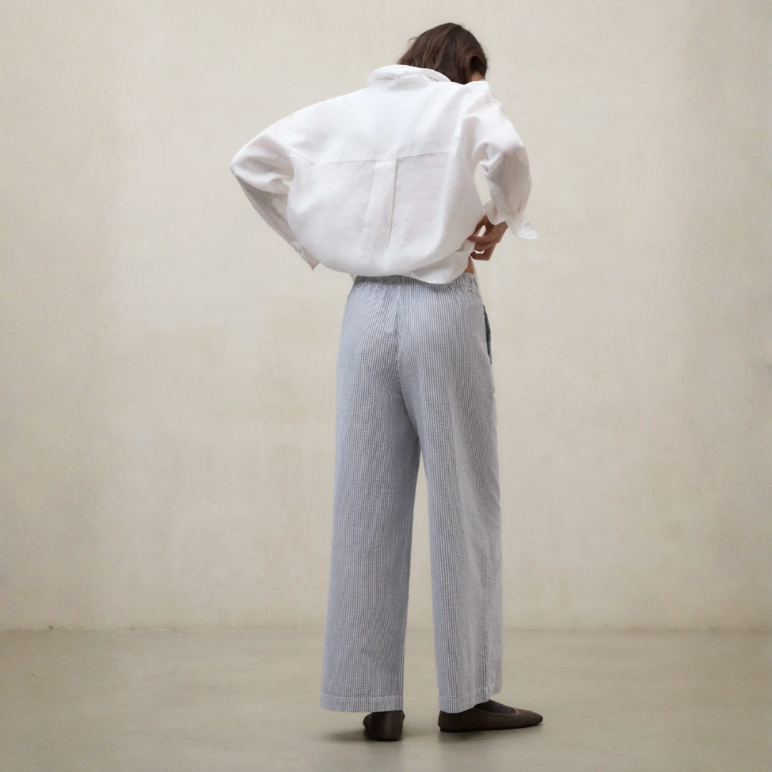 ECOALF || MOSS PANTS WOMAN ECRU BLUE STRIPS