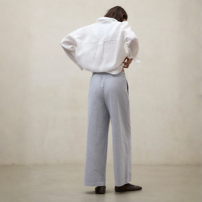 ECOALF || MOSS PANTS WOMAN ECRU BLUE STRIPS