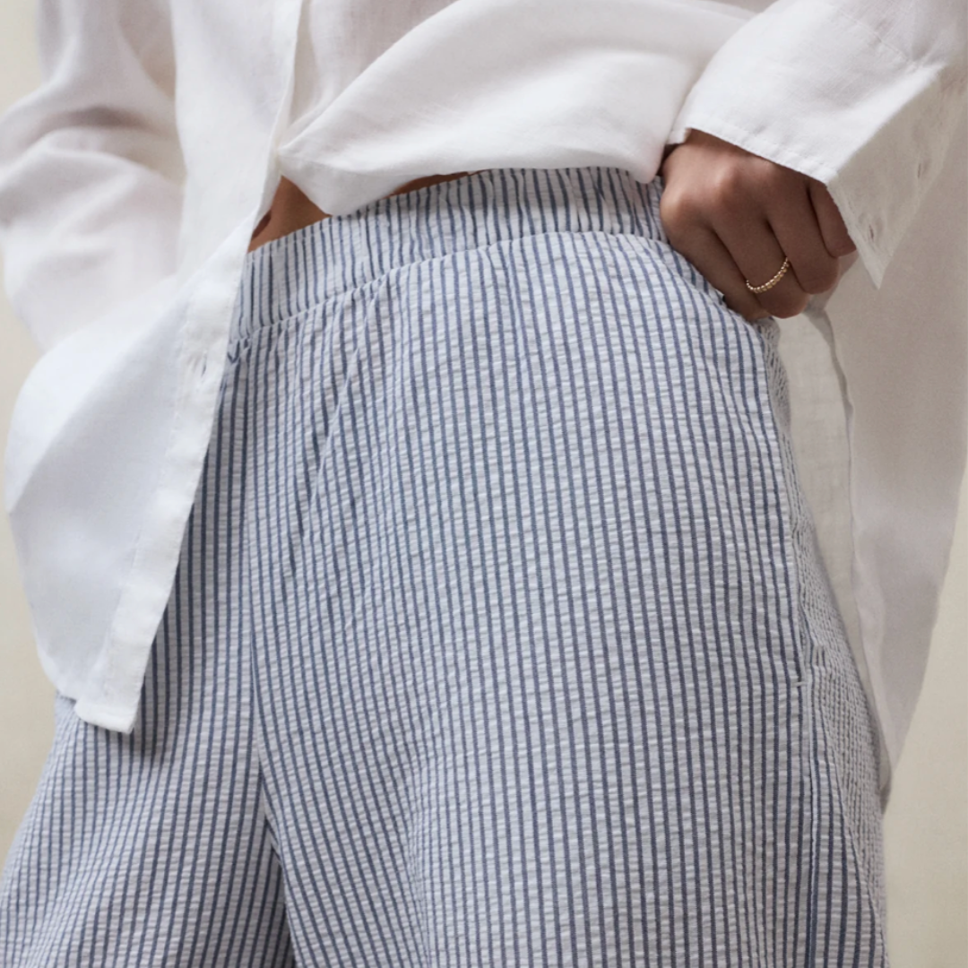 ECOALF || MOSS PANTS WOMAN ECRU BLUE STRIPS