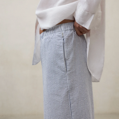 ECOALF || MOSS PANTS WOMAN ECRU BLUE STRIPS