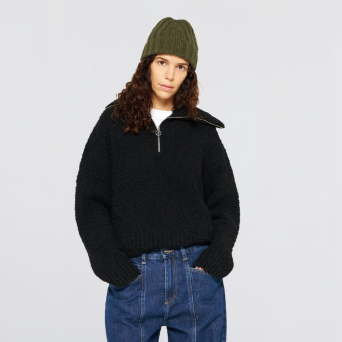 EDWIN || W' NEVA SWEATER BLACK GARMENT WASHED