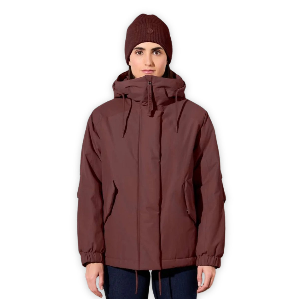 LANGER CHEN || WATTIERTER  KURZPARKA BURGUNDY
