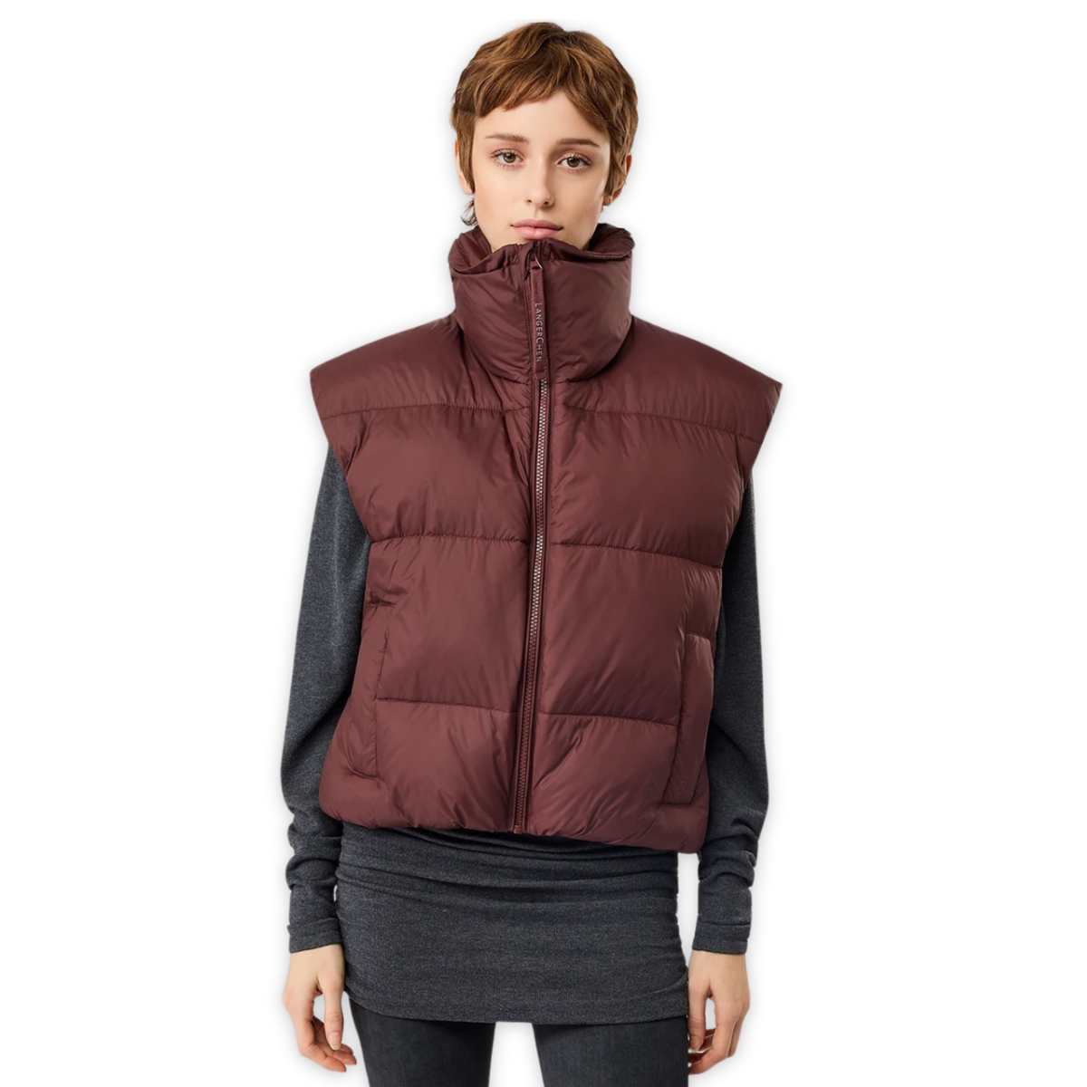 LANGER CHEN || WATTIERTE WESTE GESTEPPT BURGUNDY