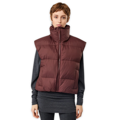 LANGER CHEN || WATTIERTE WESTE GESTEPPT BURGUNDY