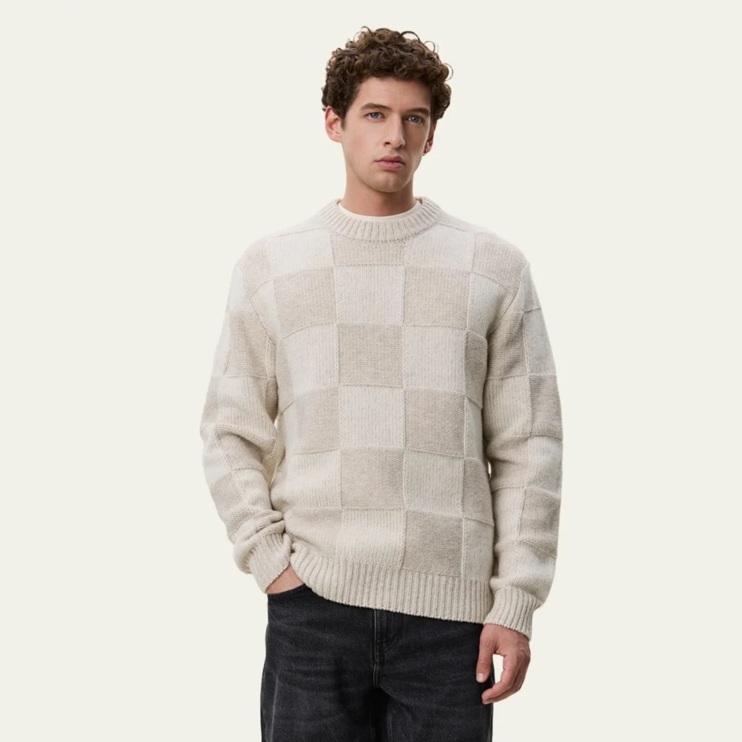 LES DEUX || CHECK KNIT EGGNOG WHITE MEN