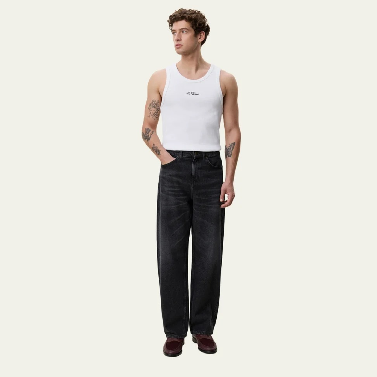 LES DEUX || ROI BLACK WASHED DENIM JEANS