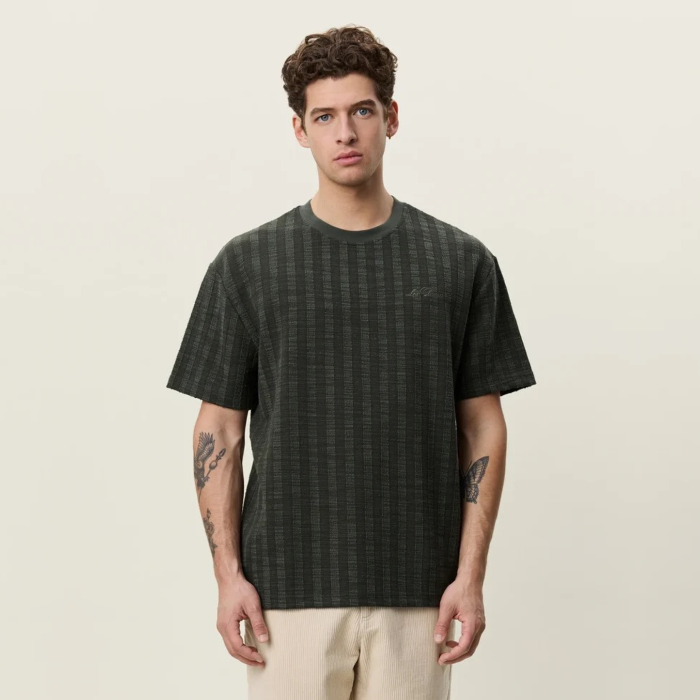LES DEUX || STRIPE JACQUARD T-SHIRT ROSIN GREEN MEN
