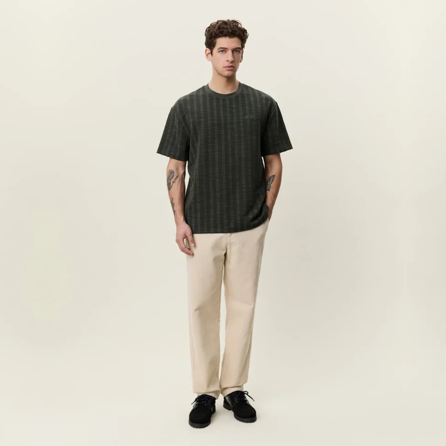 LES DEUX || STRIPE JACQUARD T-SHIRT ROSIN GREEN MEN