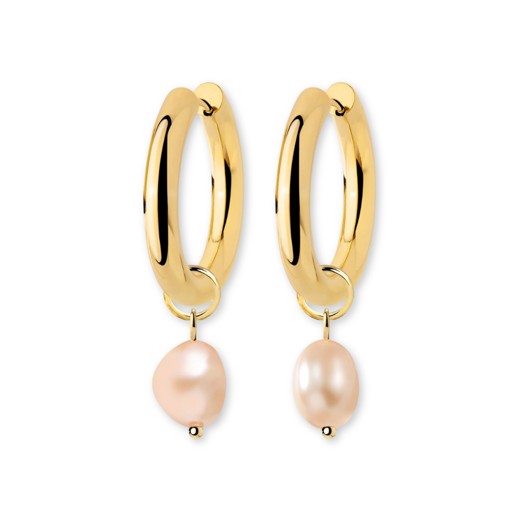LUAMAYA || CHUNKY PERLA ROSA HOOP SET MEDIUM GOLD