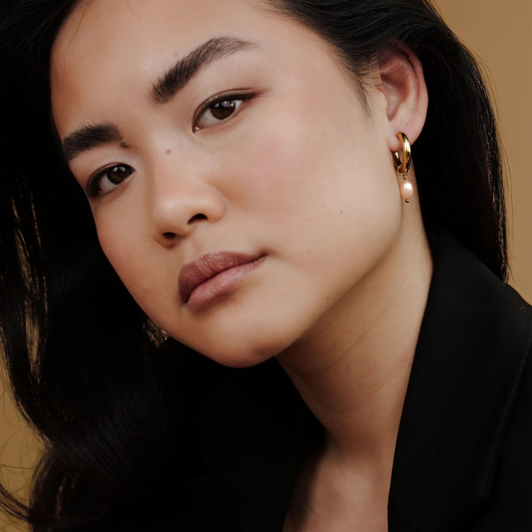 LUAMAYA || CHUNKY PERLA ROSA HOOP SET MEDIUM GOLD
