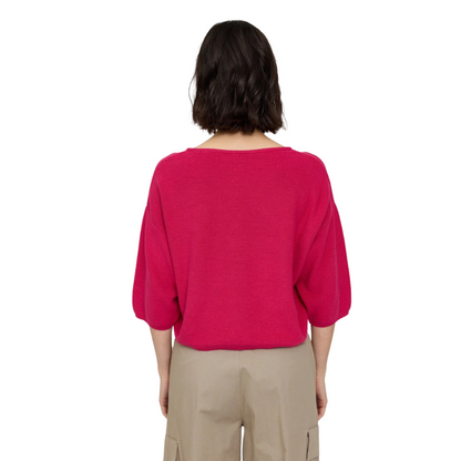 MAZINE || FINE KNIT JUMPER HALF SLEEVE MAGENTA PINK